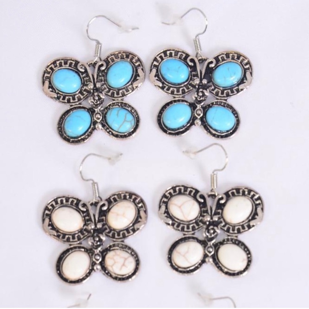 Antique Butterfly Semiprecious Stone Earrings